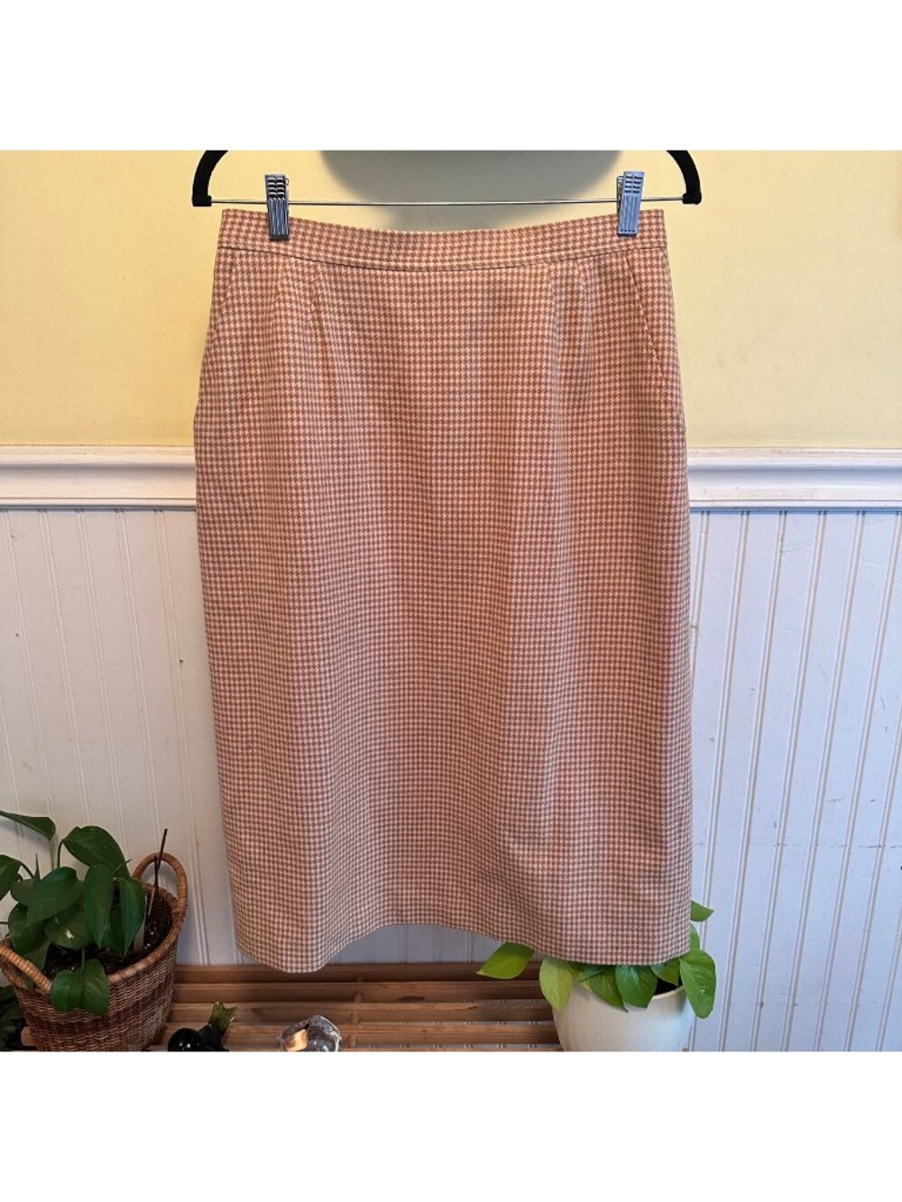 Evan Picone Lord & Taylor Vintage midi plaid skirt pockets golden tan 12